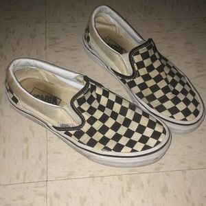 Cream and Black Checkered Slip On Vans